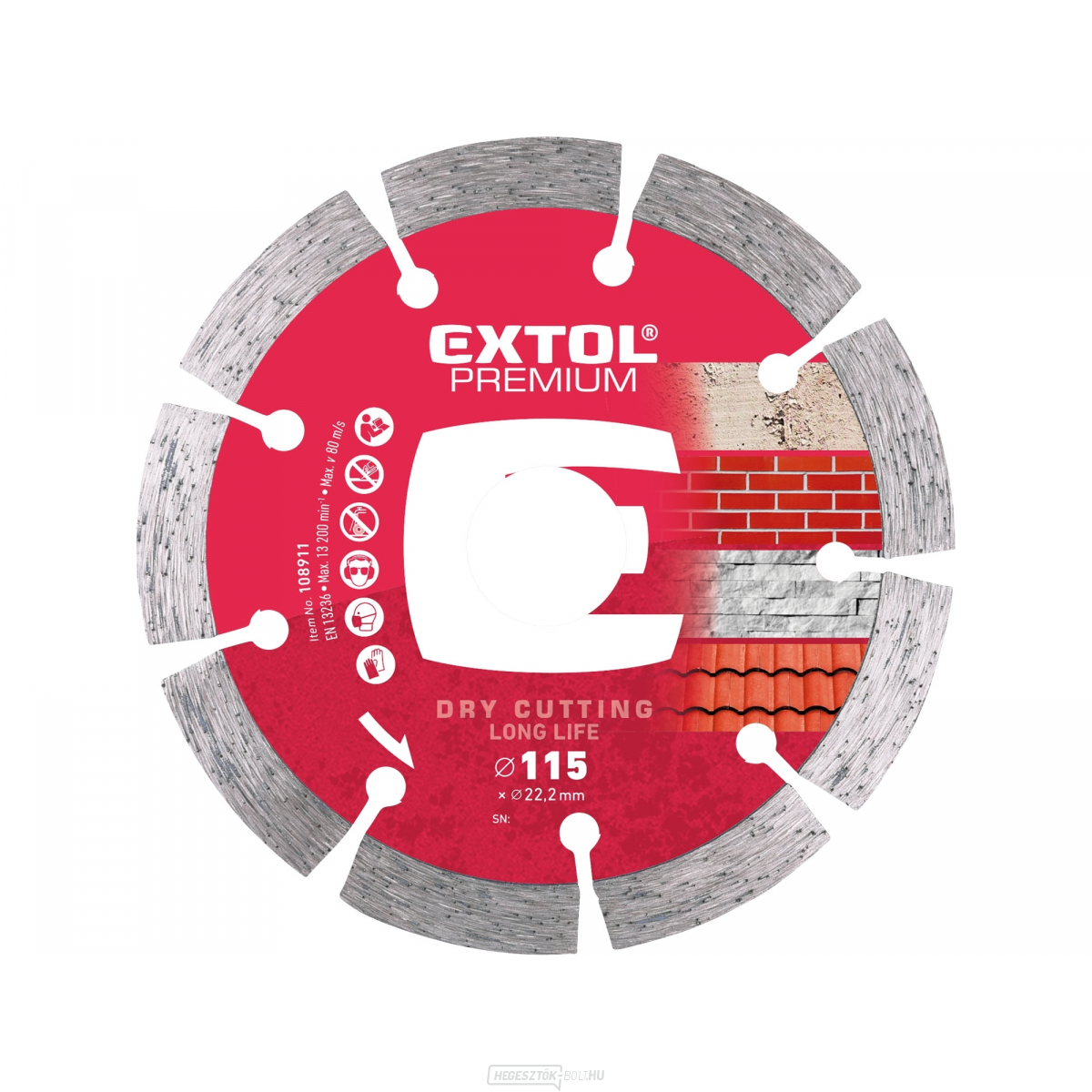 Gyémánt vágókorong szegmentált, hosszú élettartamú, 115x22,2mm