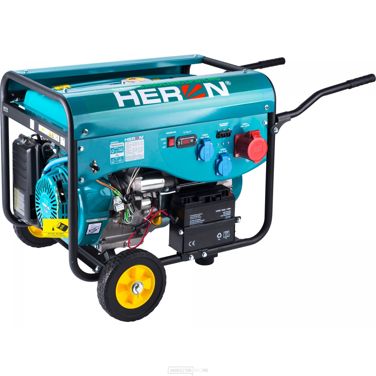 Benzin és elektromos generátor HERON (LGP/NG) 13HP/5,5kW (400V) 2x2kW (230V), elektromos indítással.