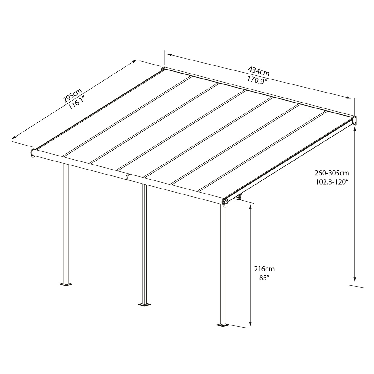 Sierra 4200 szürke 3 x 4,25 - alumínium (előregyártott) pergola Előnézet 