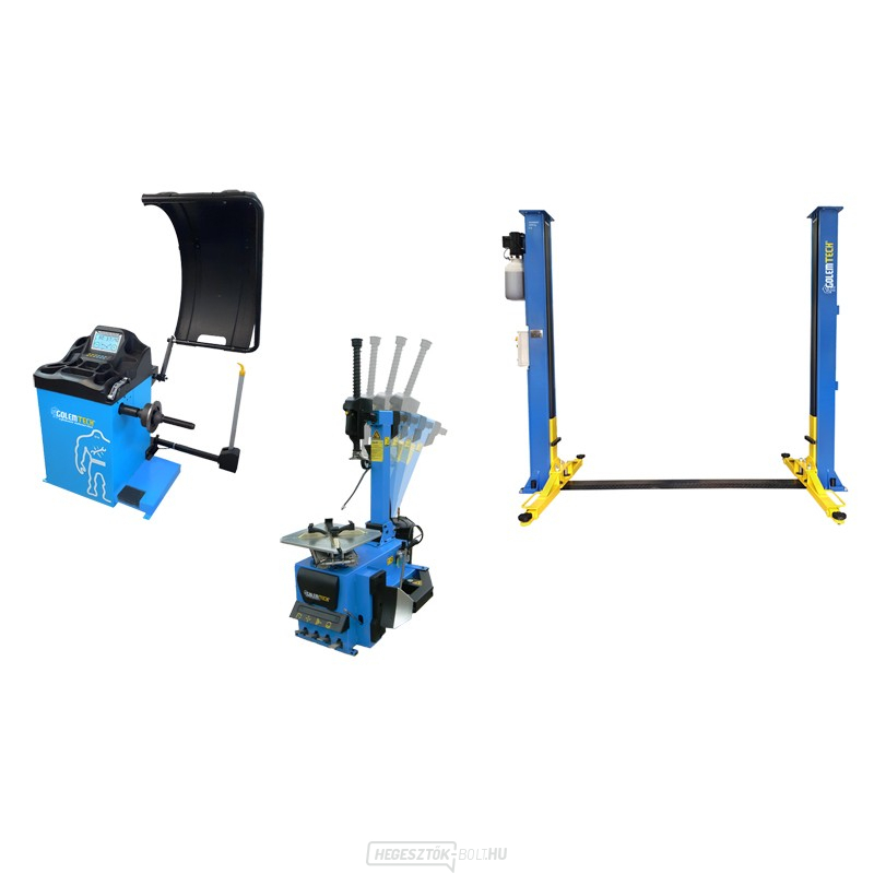 2 PROFI SET - TC02 automata légkalapács, TW02 3D kiegyensúlyozó gép és 4000 kg-os dupla oszlopos emelő PROFI
