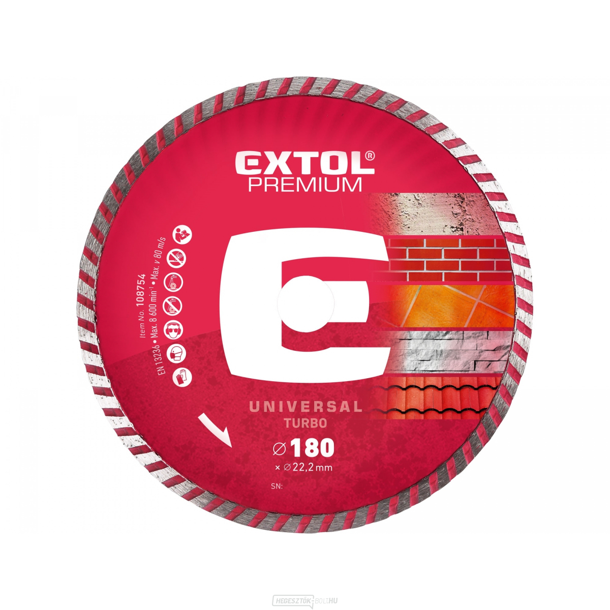 Gyémánt vágókorong turbó, 180x22,2mm, száraz és nedves vágás