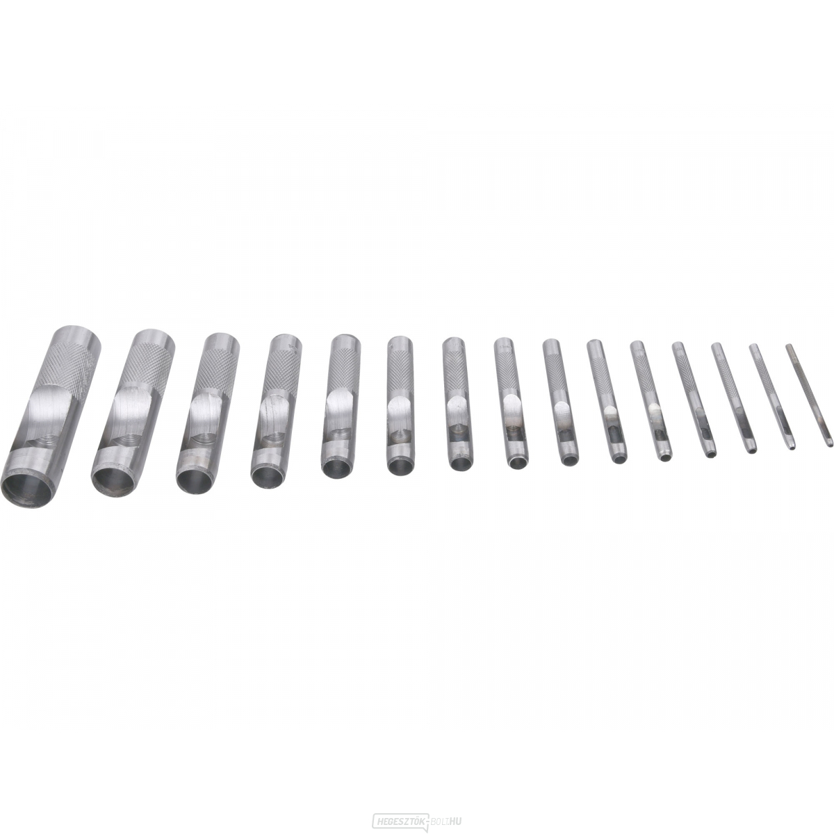 Bőr lyukasztó, 15db-os készlet, 2-2,5-3,2-4-4,8-5,5-6,4-8-9,5-11-12,7-14-15,8-19-22mm