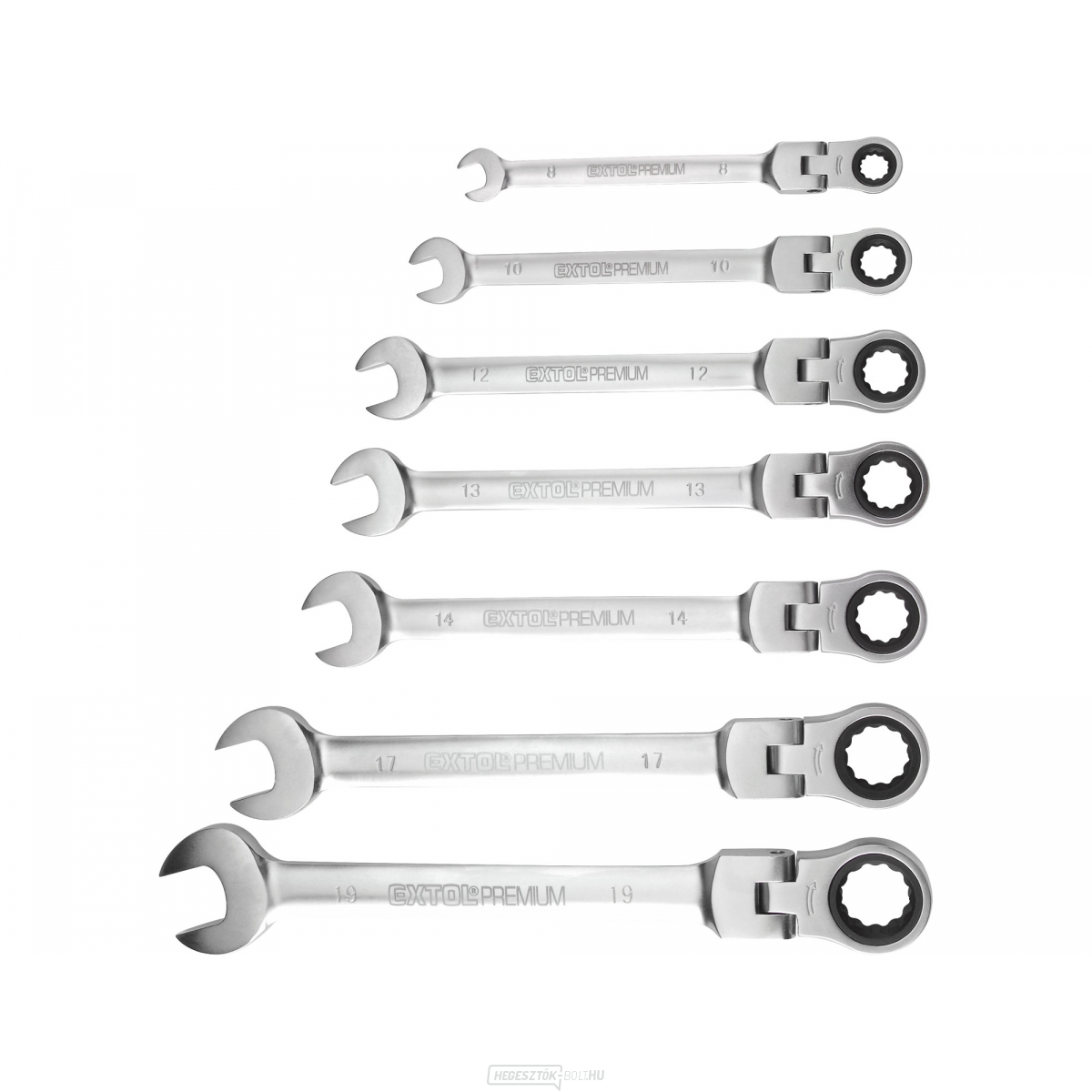 Csatlakozós racsnis csavarkulcsok, 7 darabos készlet, CrV