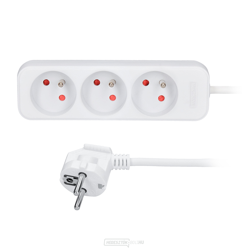 Solight hosszabbító kábel, 3 aljzat, fehér, 2m
