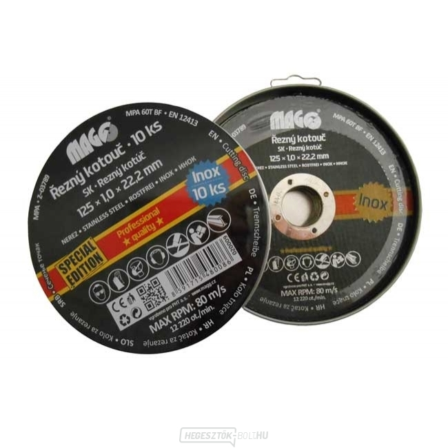Vágókorongok rozsdamentes acélhoz 125x1,0x22,2mm/10db készlet
