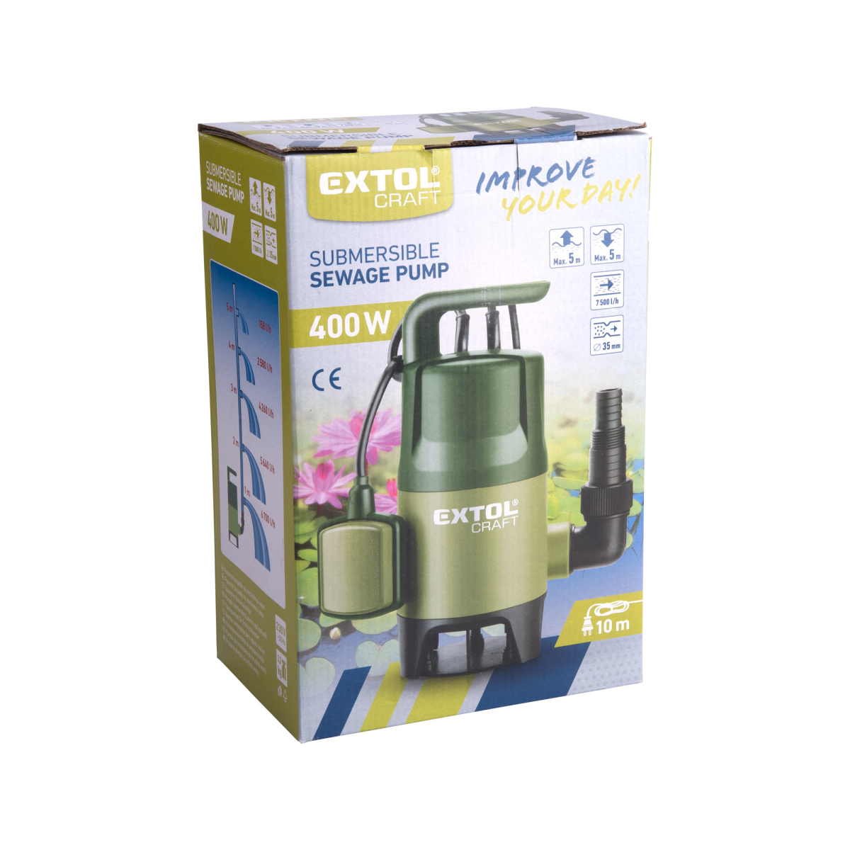 Búvárszivattyú EXTOL CRAFT 400W, 7500l/óra - szennyezett vízhez Előnézet 