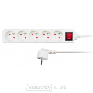 Solight hosszabbító kábel, 5 aljzat, fehér, kapcsoló, 5m Solight hosszabbító kábel, 5 aljzat, fehér, kapcsoló, 5m
