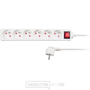 Solight hosszabbító kábel, 6 aljzat, fehér, kapcsoló, 3m Solight hosszabbító kábel, 6 aljzat, fehér, kapcsoló, 3m