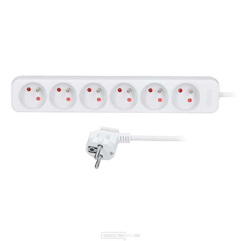 Solight hosszabbítókábel, 6 aljzat, fehér, 1,5m