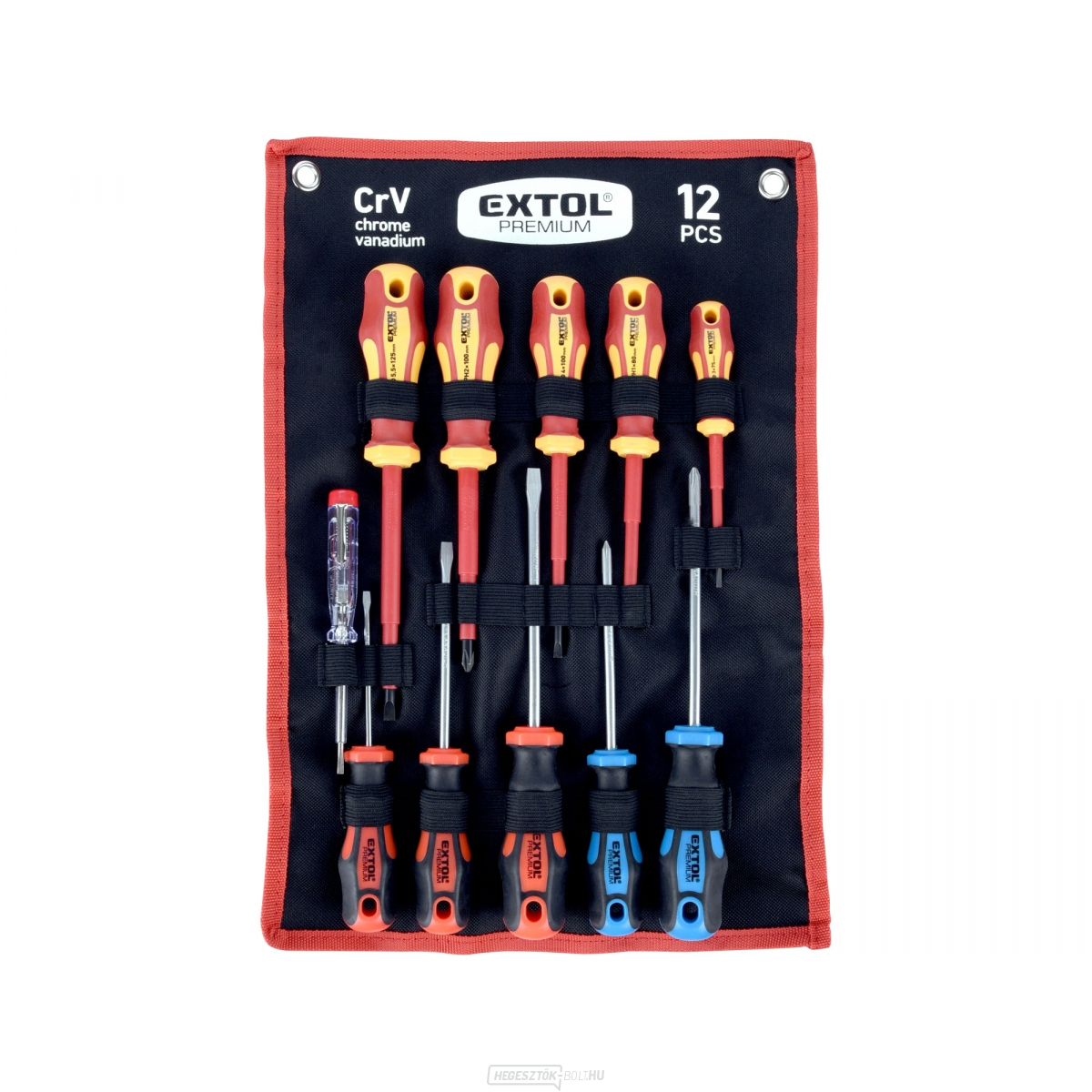 Csavarhúzó kombinált készlet tesztelővel, CrV - 11db