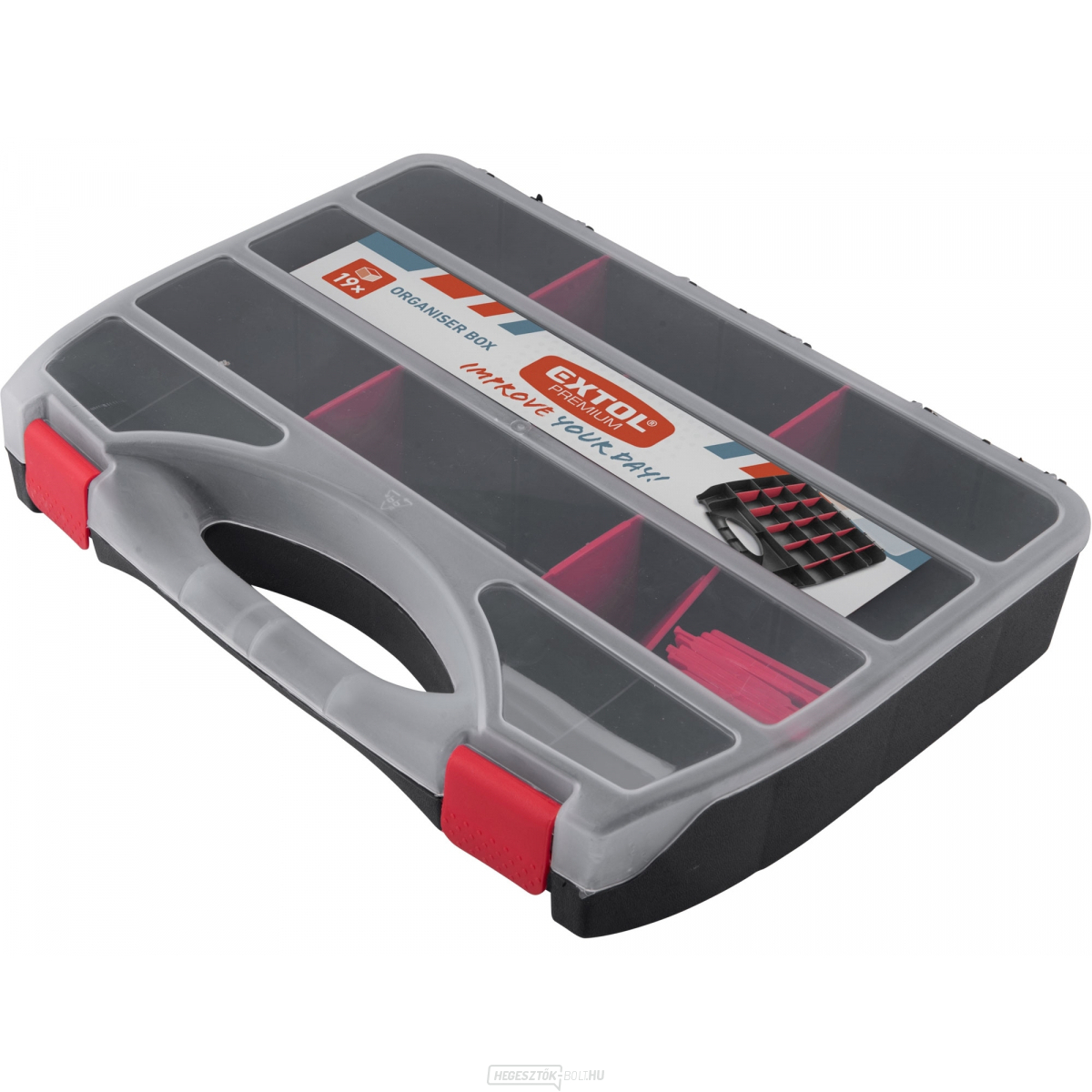 Szervező, 19 rekesz, 368x271x67mm