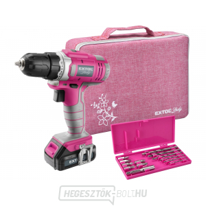 Akkus fúrócsavarhúzó, rózsaszín, 12V Li-ion, 1300mAh - zacskóba csomagolva Akkus fúrócsavarhúzó, rózsaszín, 12V Li-ion, 1300mAh - zacskóba csomagolva gallery main image