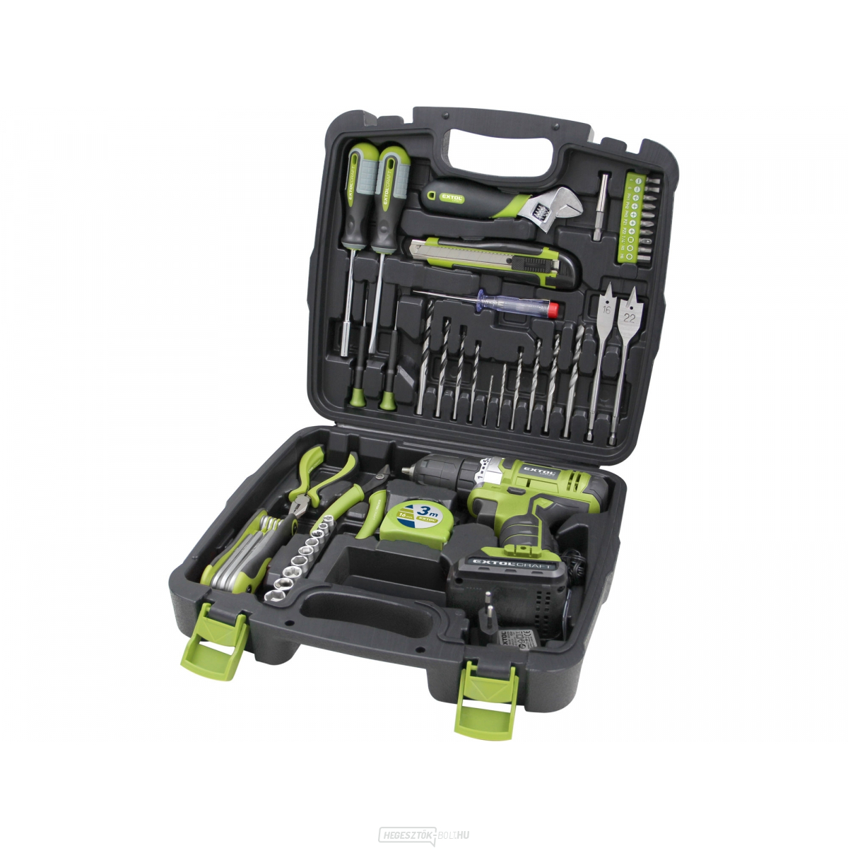 Akkus fúrócsavarhúzó EXTOL 12V Li-ion szerszámokkal, 46 db-os készlet