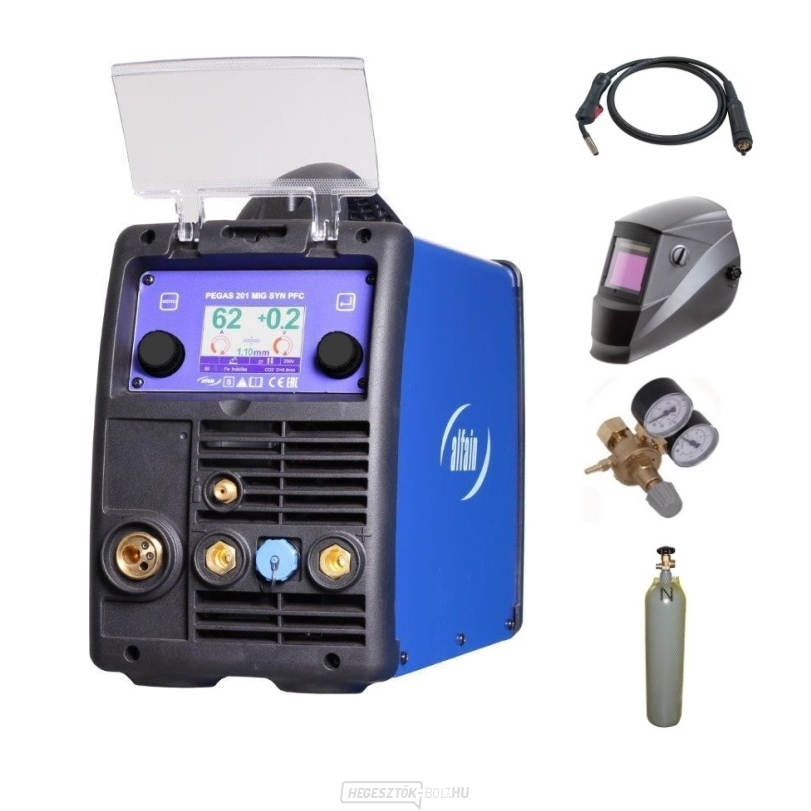 PEGAS 201 MIG SYN PFC + zseblámpa + kábelek + szelep + burkolat + teljes CO2 palack