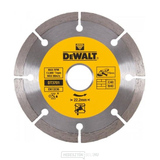 DT3701 Szinterezett karbidból készült gyémánttárcsa 115x22,2 mm beton és tégla száraz vágásához DeWALT  DT3701 Szinterezett karbidból készült gyémánttárcsa 115x22,2 mm beton és tégla száraz vágásához DeWALT  gallery main image