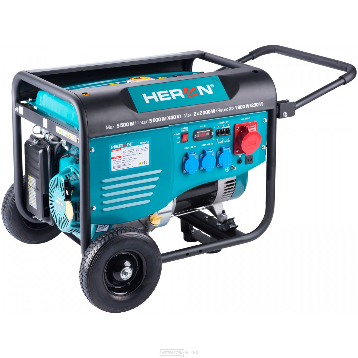 Benzin generátor HERON 13HP/6,0kW (400V), 2x2,2kW (230V), alvázzal
