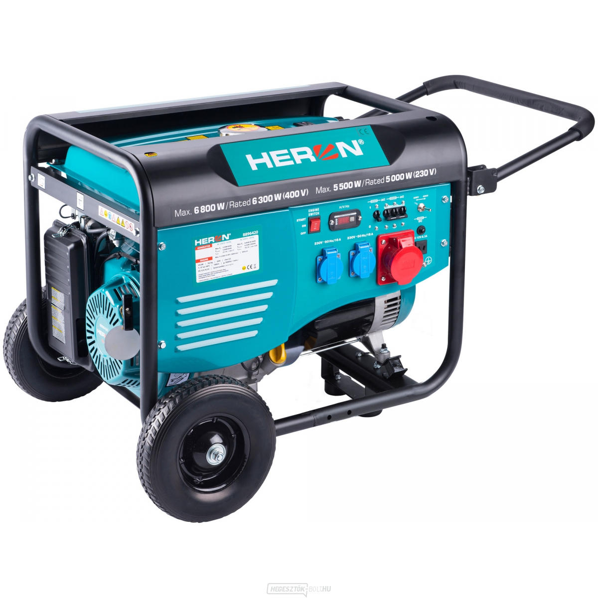 Benzinmotoros generátor HERON 15HP/6,8kW (400V), 5,5kW (230V), alvázzal