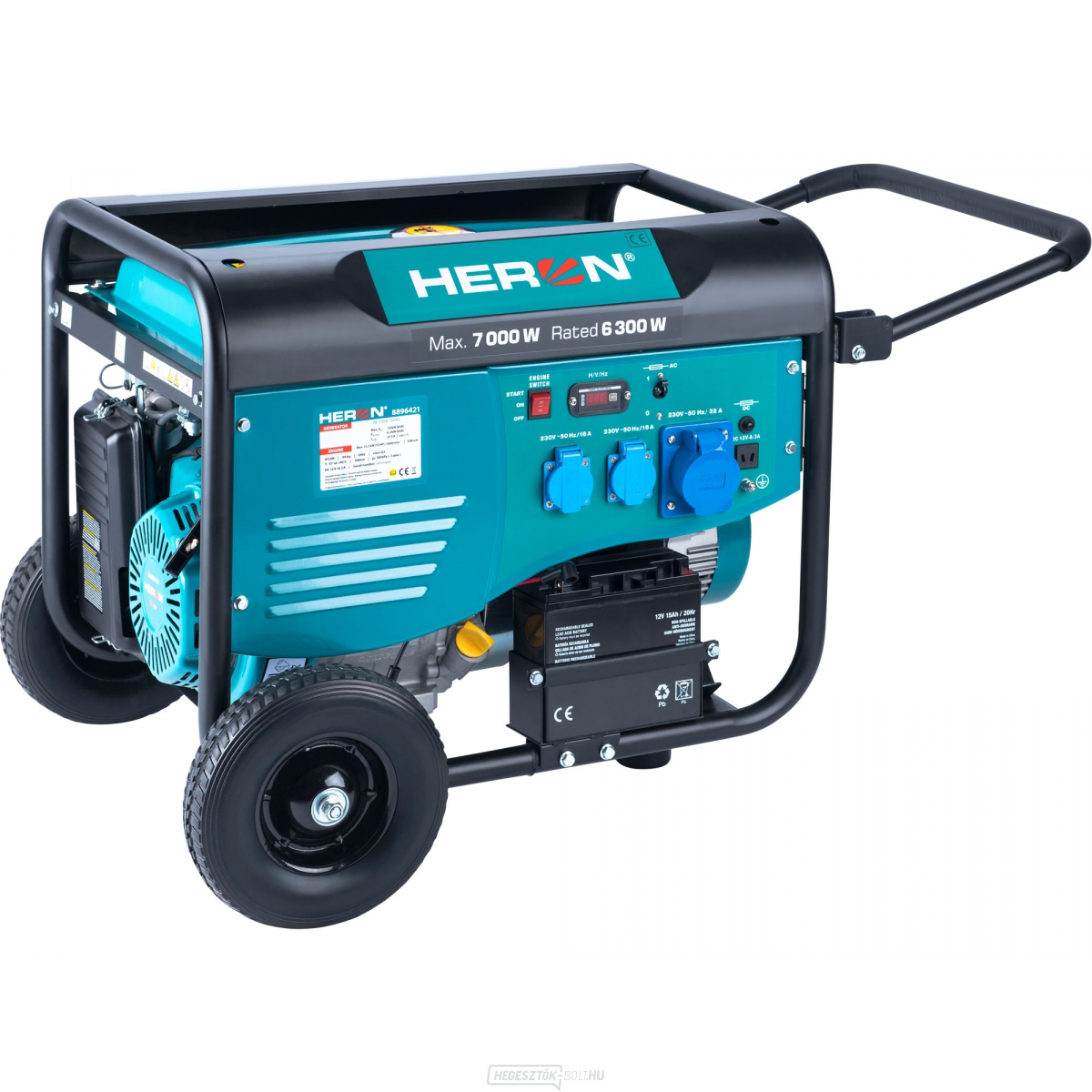 HERON 7,0kW/15HP benzinmotoros erőmű, hegesztéshez, elektromos indítás, futómű