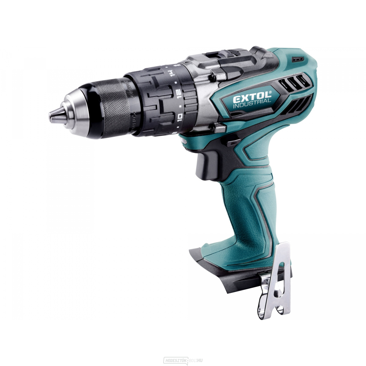 EXTOL akkus fúrócsavarhúzó kalapáccsal, 18V Li-ion, 4 pólusú motor, 2000mAh, akkumulátor és töltő nélkül