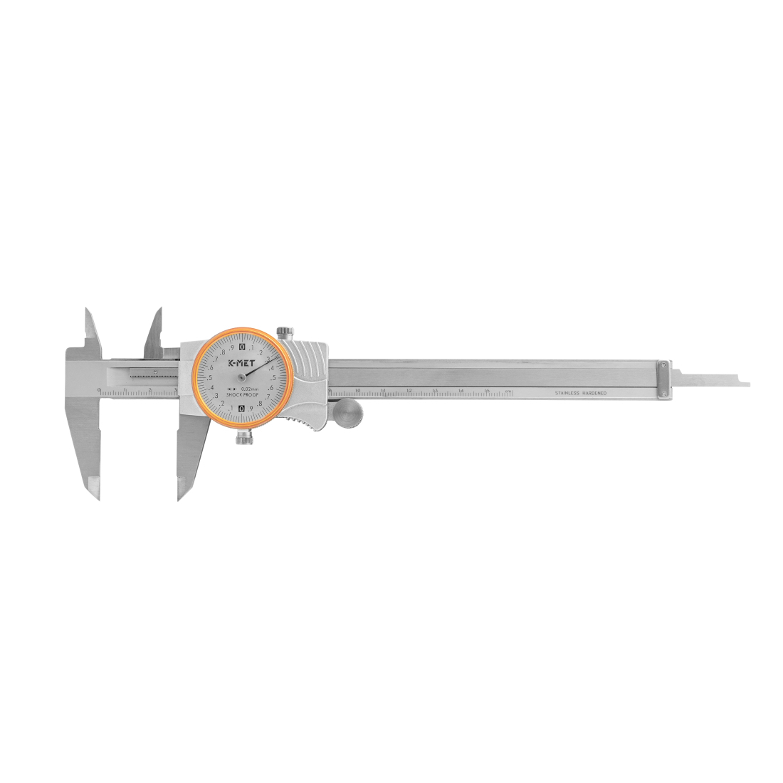 Féknyereg számlapjelzővel KINEX 150 mm, 0,02 mm, ütésálló, ČSN 25 1235, DIN 862