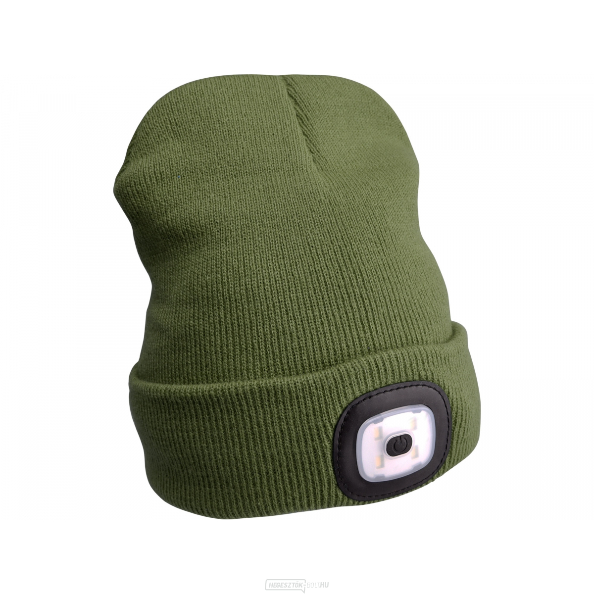 Sapka fejlámpával 45lm, újratölthető, USB, sötétzöld, univerzális méret