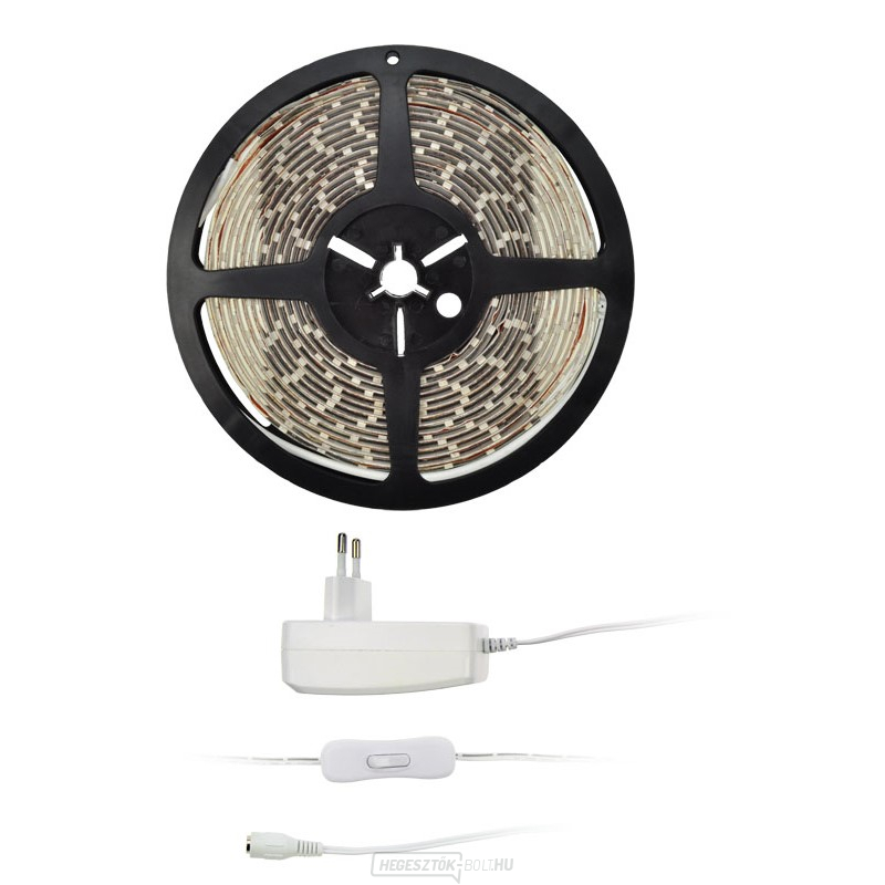 Solight LED fényszalag tesztelővel, 5m, készlet 12V-os adapterrel, 4,8W/m, IP65, hideg fehér