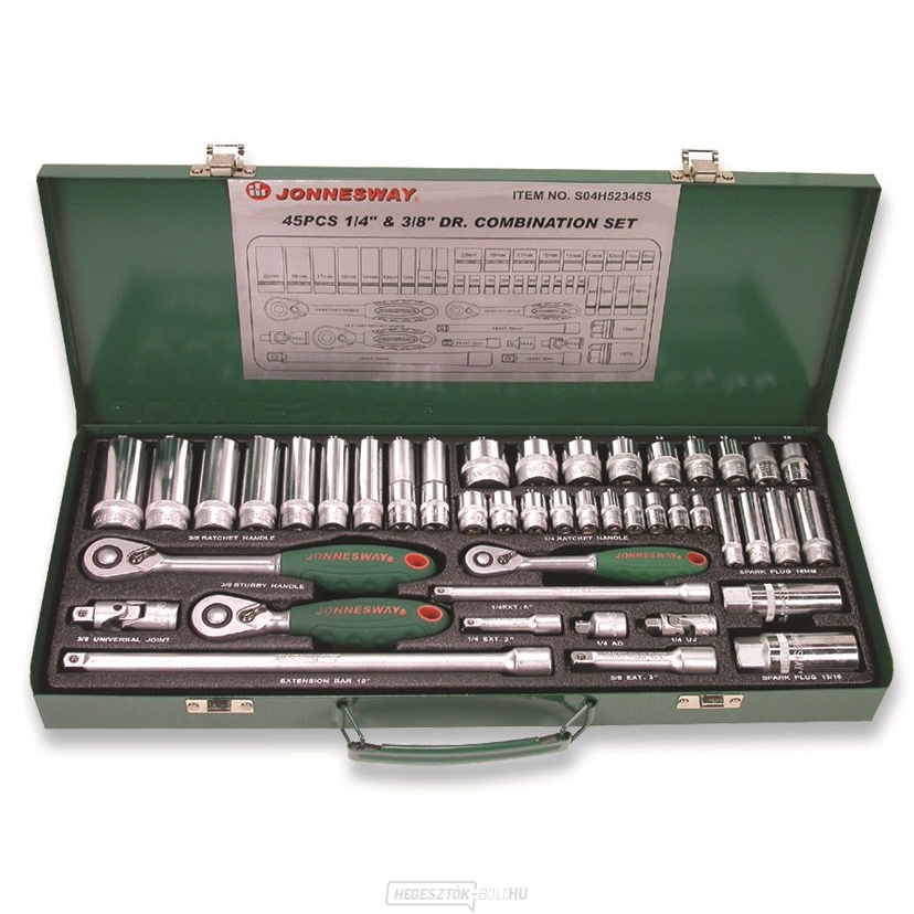 Gola készlet JONNESWAY S04H52345S 1/4" és 3/8" hatlapú foglalatok - 45 db