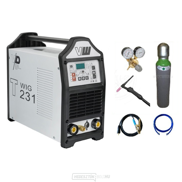 VECTOR DIGITAL T231 TIG + hegesztőkábelek + TIG pisztoly potenciométerrel + szelep + teli argonpalack