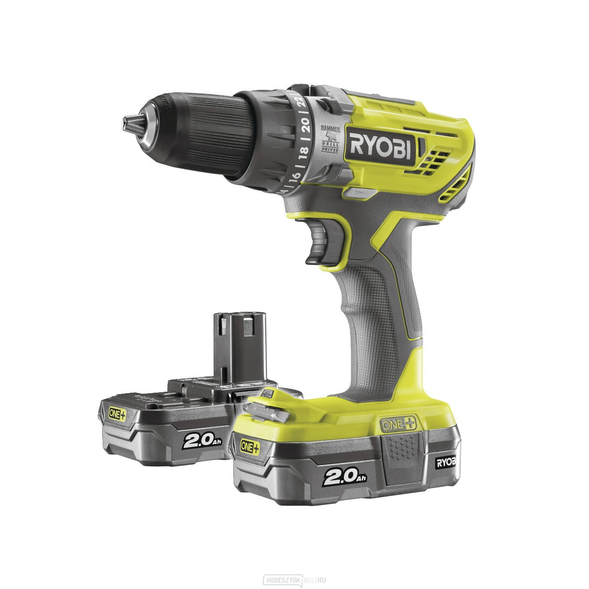 Ryobi R18PD3-220S akkumulátoros 18 V-os fúrógép 2x akkumulátorok 2 Ah töltő EGY 
