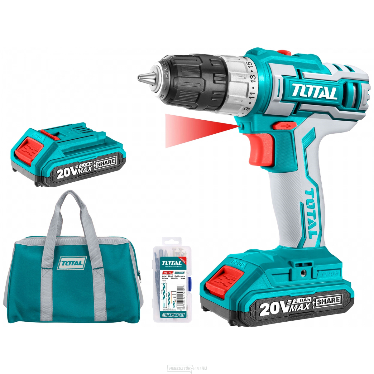 Akkus fúrócsavarhúzó, 20V Li-ion (2x), 2000mAh, táskában, 47 darabos készletben gallery main image