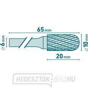 Keményfém maró, hengeres, gömbfelülettel, átmérő 10x20mm/láb 6mm, közepes szelvény (dupla vágás) Előnézet 