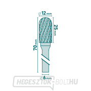 Keményfém maró, hengeres, gömbfelülettel, átmérő 12x25mm/szár 6mm, közepes szelvény (dupla vágás) Előnézet 