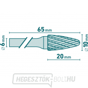 Keményfém maró, kerek ívű, átmérő 10x20mm/szár 6mm, közepes szelvény (dupla vágás) Előnézet 