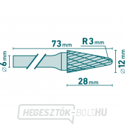 Keményfém maró, lekerekített kúpos (R 3mm), átmérő 12x28mm/szár 6mm, közepes szelvény (dupla vágás) Előnézet 