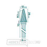 Keményfém maró, lekerekített kúpos (R 3mm), átmérő 12x28mm/szár 6mm, közepes szelvény (dupla vágás) Előnézet 