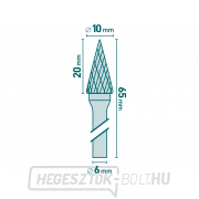 Keményfém maró, kúpos tű, átmérő 10x20mm/szár 6mm, közepes szelvény (dupla vágás) Előnézet 