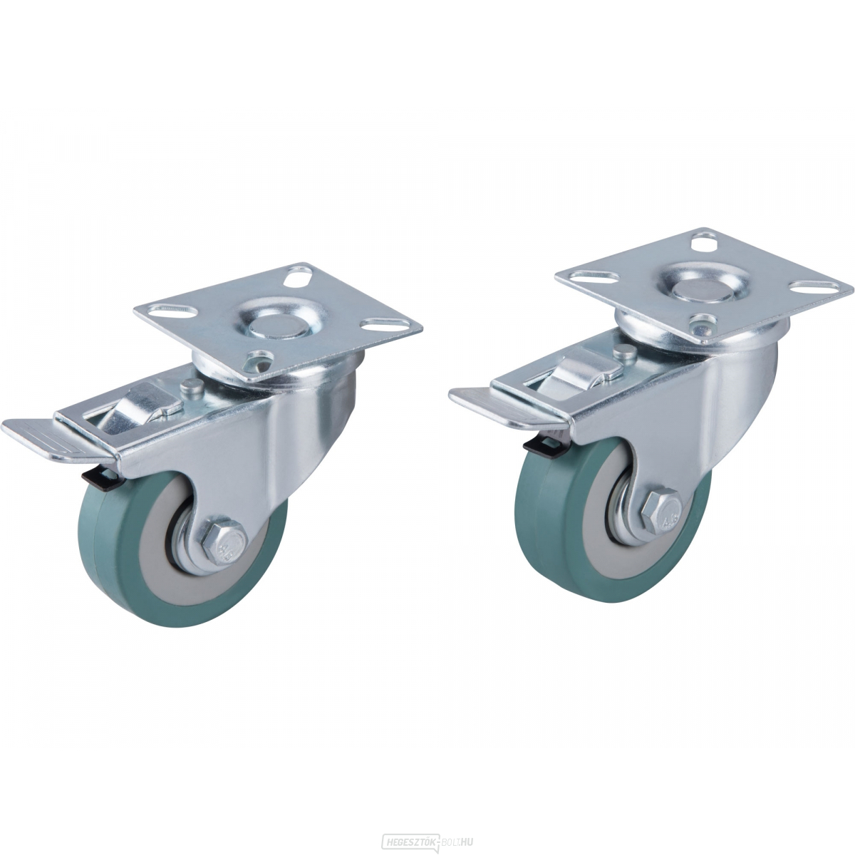 2 db, 50 mm átmérőjű, szürke gumikarikával és fékkel ellátott forgó görgők, 2 db-os készletben