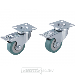 2 db, 50 mm átmérőjű, szürke gumikarikával és fékkel ellátott forgó görgők, 2 db-os készletben 2 db, 50 mm átmérőjű, szürke gumikarikával és fékkel ellátott forgó görgők, 2 db-os készletben gallery main image