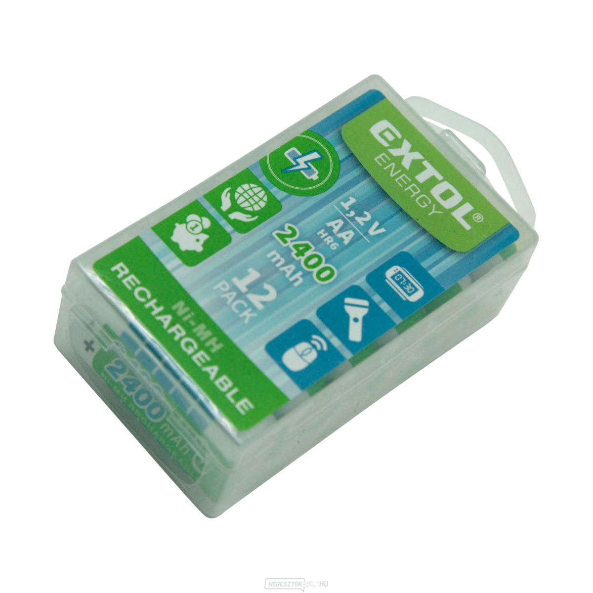 Újratölthető elemek, 12db, AA (HR6), 1,2V, 2400mAh, NiMh