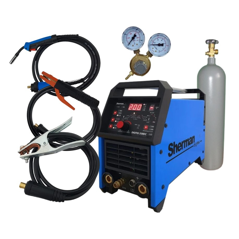 Sherman DIGITIG 200DC hegesztő inverter + pisztoly + kábelek + gáztömlő + felszerelés + szelep + teli argonpalack