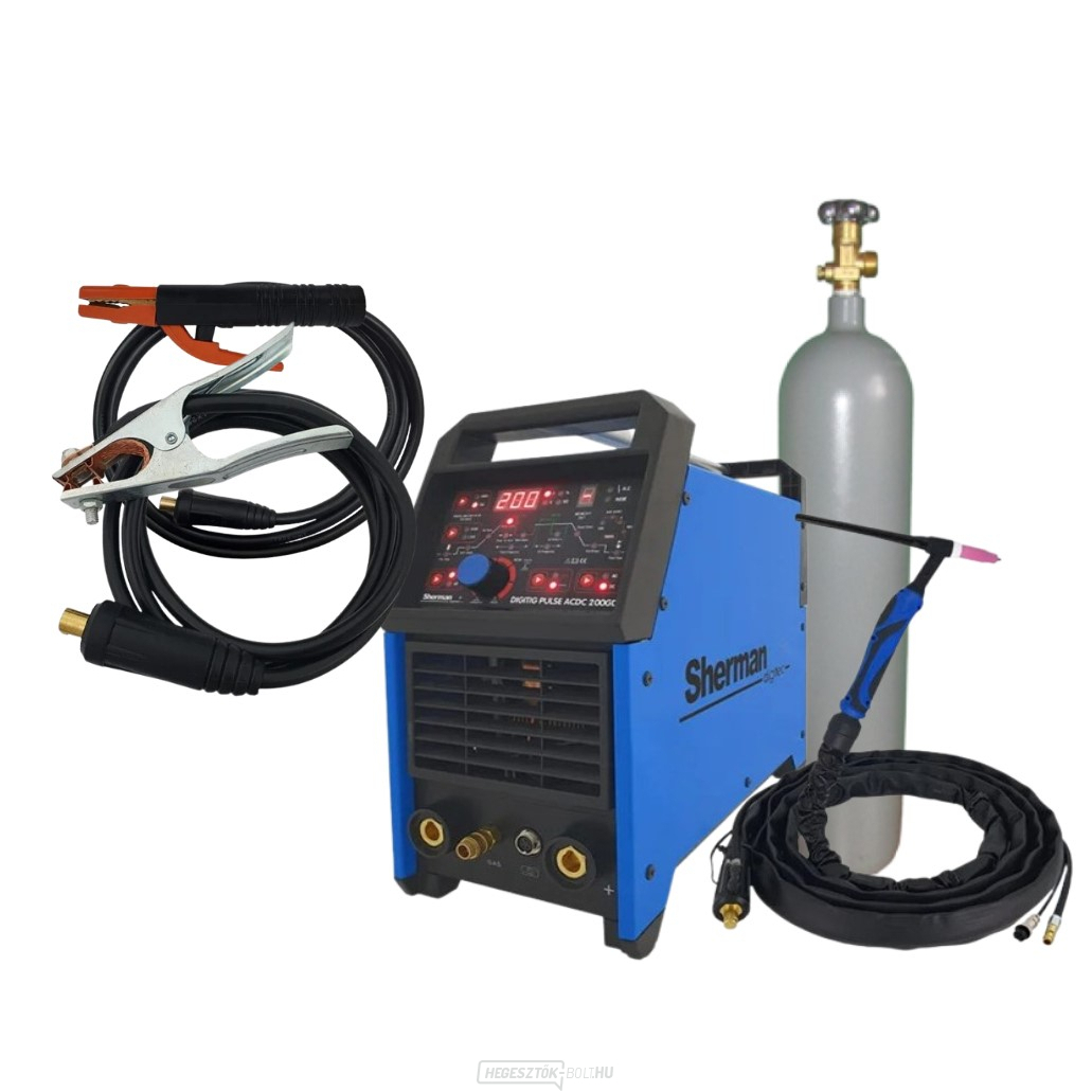 Sherman DIGITIG 200GD AC/DC impulzus hegesztő inverter + pisztoly + kábelek + szelep + teli argonpalack