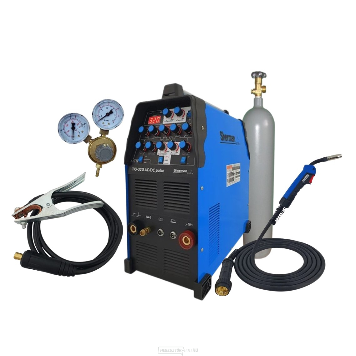Sherman hegesztő inverter TIG 320 AC/DC impulzus + szelep + teli argonpalack