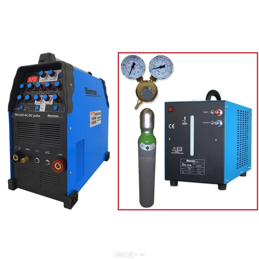 Sherman TIG 320 AC/DC impulzusos hegesztő inverter + HŰTÉS WRC 300B + Szelep + teli argonpalack