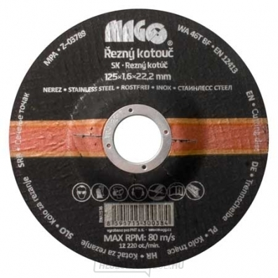 Vágókorong rozsdamentes acélhoz 125x1,6x22,2mm
