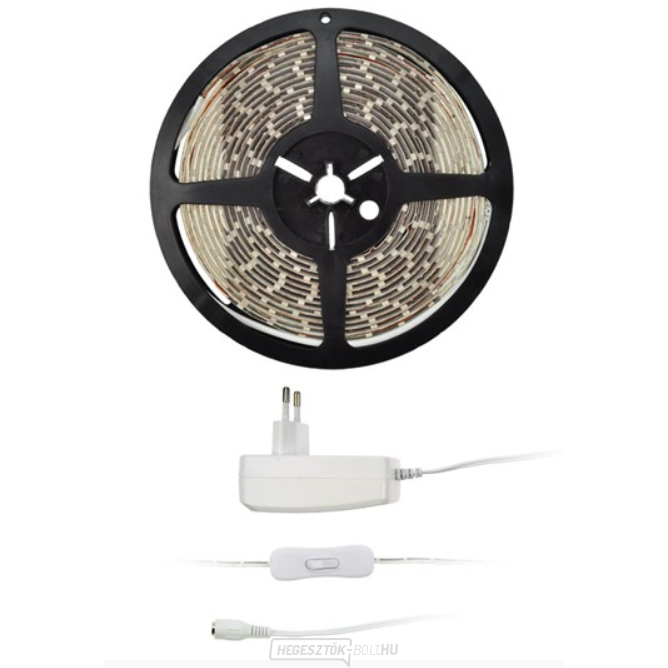 Solight LED fényszalag tesztelővel, 5m, 12V-os adapterrel, 4,8W/m, IP65, meleg fehér