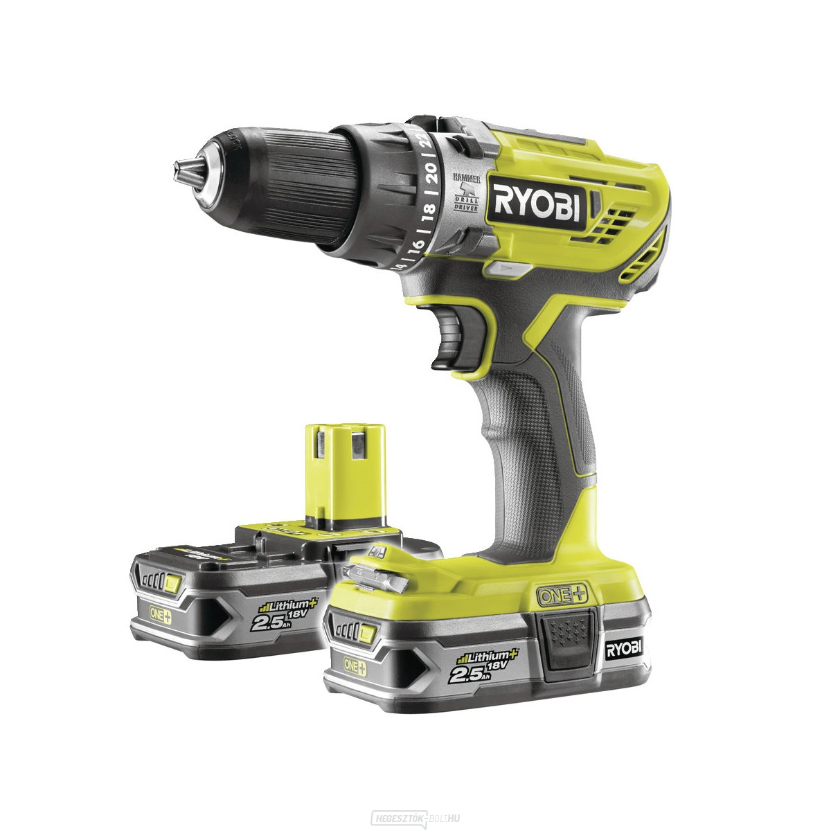 Ryobi R18PD3-225S akkumulátoros 18 V-os fúrógép 2x akkumulátorok 2,5 Ah töltő ONE