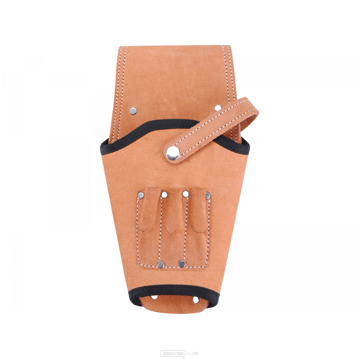 Fúrótáska bőr, övpánt, biztonsági hevederrel és három fogantyúval a fúrószerszámok/kulcsok számára.