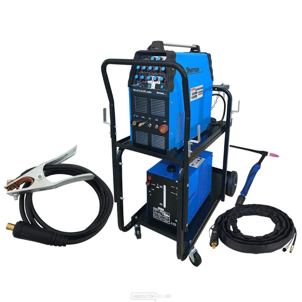 Sherman hegesztési inverter TIG 320 AC/DC impulzus hűtés WRC 300B Cart