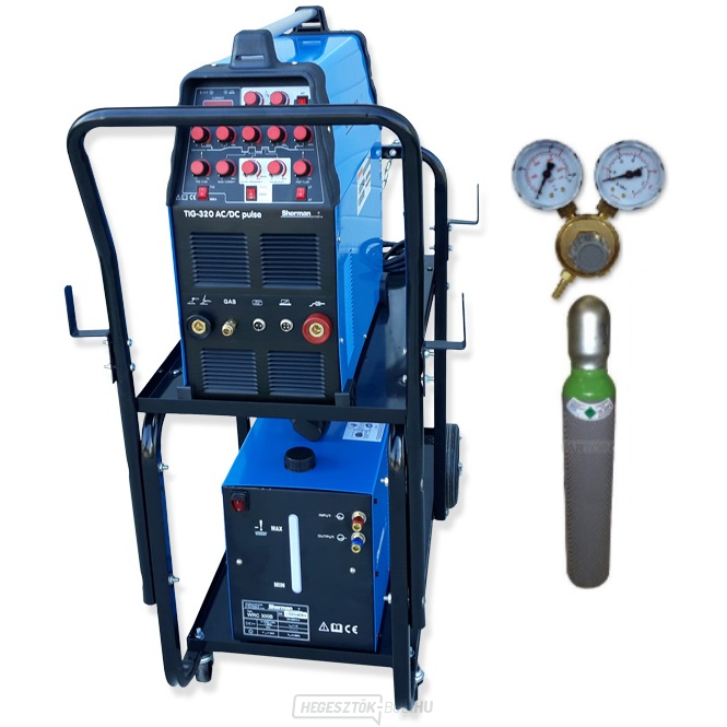 Sherman TIG 320 AC/DC impulzusos hegesztő inverter + HŰTÉS WRC 300B + Kocsi + Szelep + teli argonpalack
