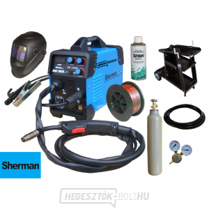 Sherman Welding Inverter MIG 180FL + Zseblámpa + kábelek + burkolat + redukáló szelep + kocsi + huzal + spray + CO2 palack TELJES gallery main image
